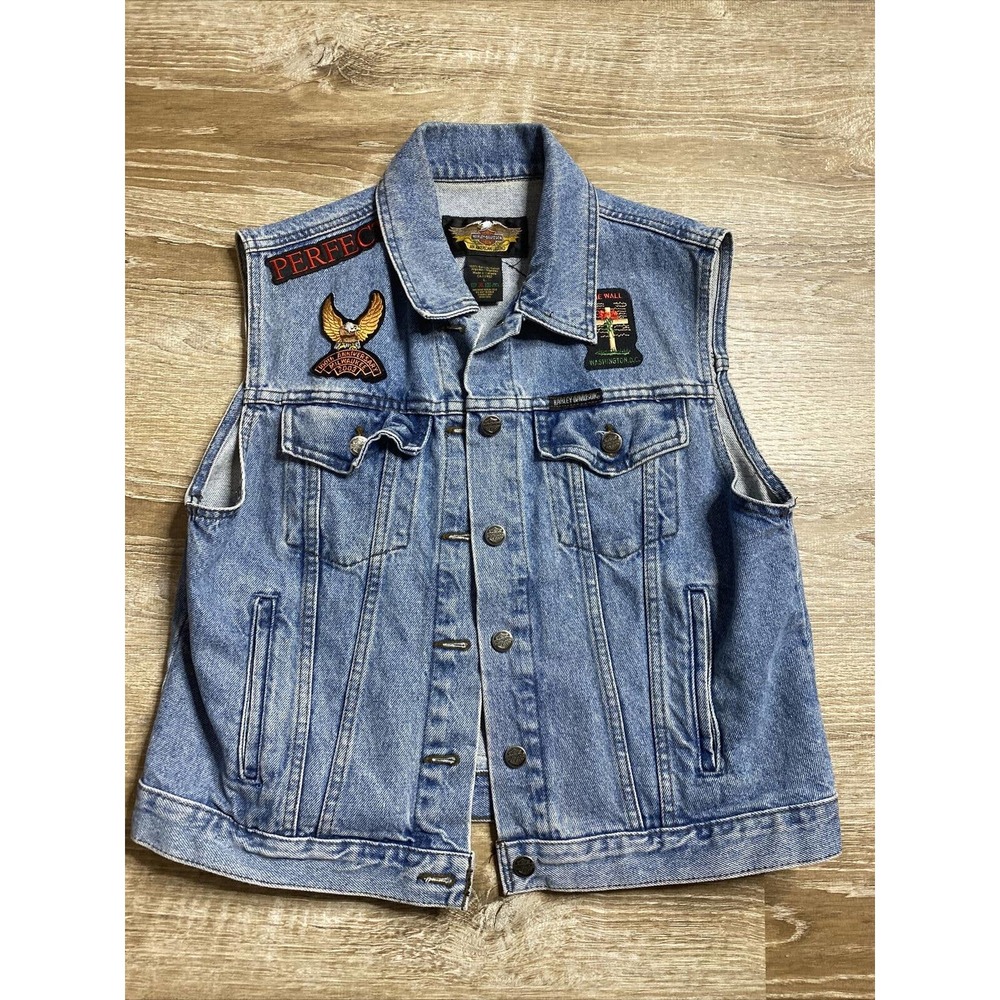 Harley Davidson L Denim Vest Embroidered